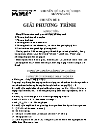 Chuyên đề dạy tự chọn môn Toán 8 - Chuyên đề 1: Giải phương trình