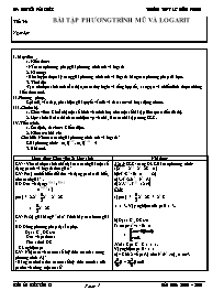 Giáo án Giải tích 12 - Tiết 35: Bài tập phương trình mũ và logarit
