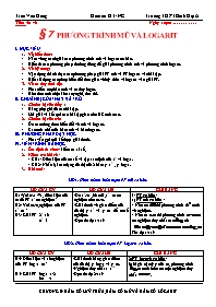 Giáo án lớp 12 môn Giải tích - Tiết 40, 41 - Bài 7: Phương trình mũ và logarit